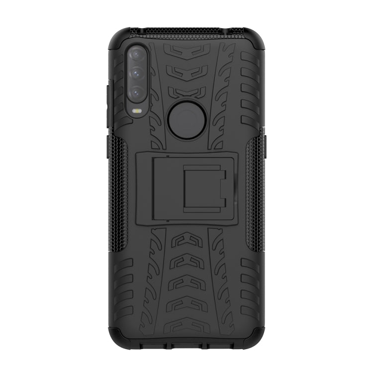 For Alcatel 3L (2020) Tire Texture Shockproof TPU + PC Protective Case with Holder(Black) - Alcatel Cases by buy2fix | Online Shopping UK | buy2fix