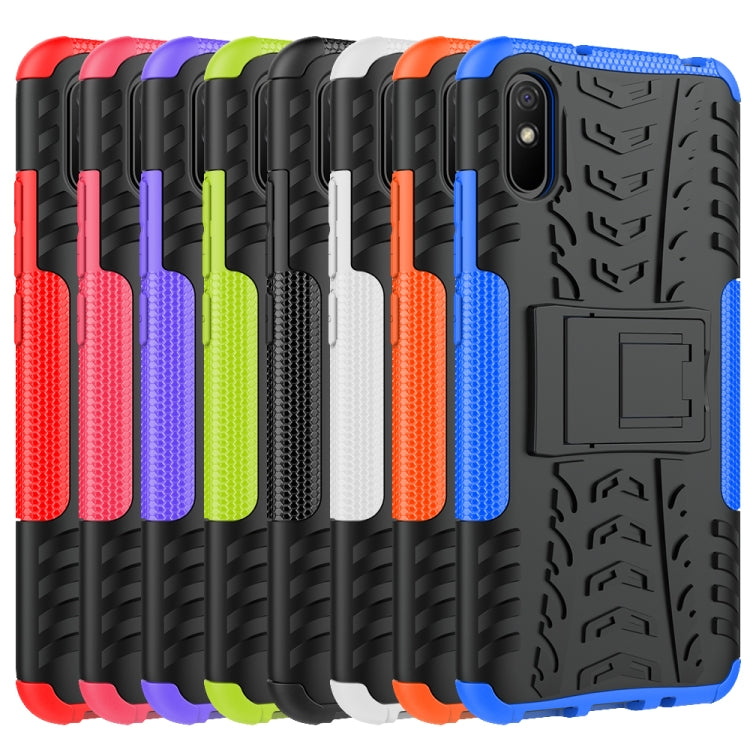 For Xiaomi Redmi 9A Tire Texture Shockproof TPU+PC Protective Case with Holder(Black) - Xiaomi Accessories by buy2fix | Online Shopping UK | buy2fix