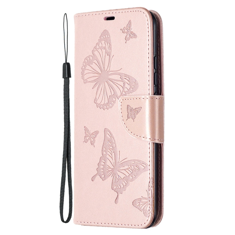 For Xiaomi Redmi 9C Two Butterflies Embossing Pattern Horizontal Flip Leather Case with Holder & Card Slot & Wallet & Lanyard(Rose Gold) - Xiaomi Cases by buy2fix | Online Shopping UK | buy2fix