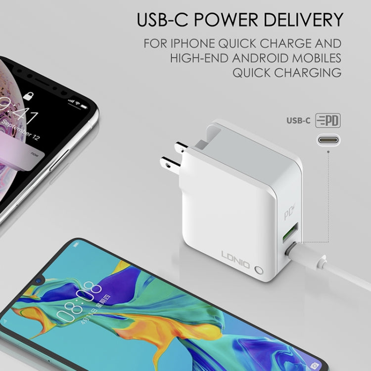 LDNIO A4403C 30W PD + Auto-id Foldable Fast Travel Charger with 1m 8 Pin Cable, UK Plug - Apple Accessories by LDNIO | Online Shopping UK | buy2fix