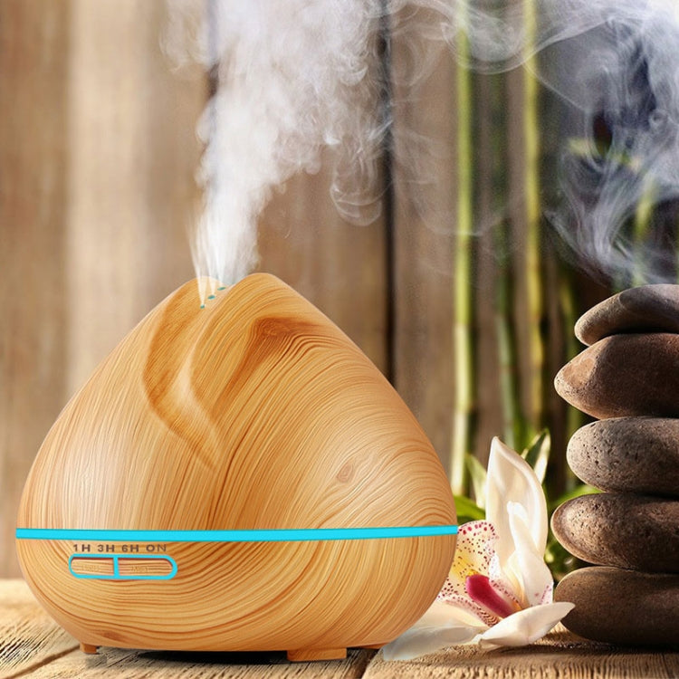 Peach Shape Wood Grain Remote Control Ultrasonic Humidifier Aromatherapy Machine Automatic Alcohol Sprayer with LED Lights, Capacity: 400mL, EU Plug (Dark Wood Color) - Home & Garden by buy2fix | Online Shopping UK | buy2fix