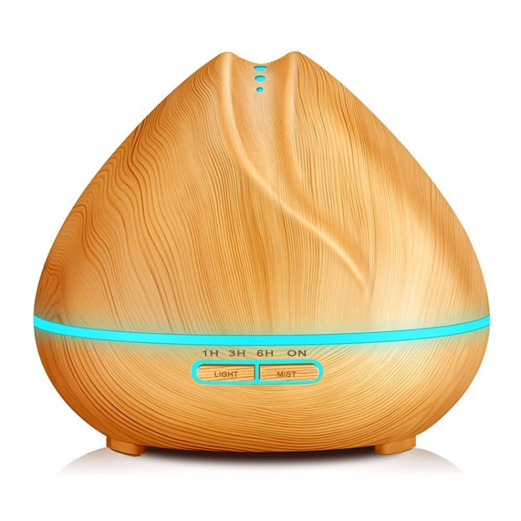 Peach Shape Wood Grain Remote Control Ultrasonic Humidifier Aromatherapy Machine Automatic Alcohol Sprayer with LED Lights, Capacity: 400mL, EU Plug (Light Wood Color) - Home & Garden by buy2fix | Online Shopping UK | buy2fix
