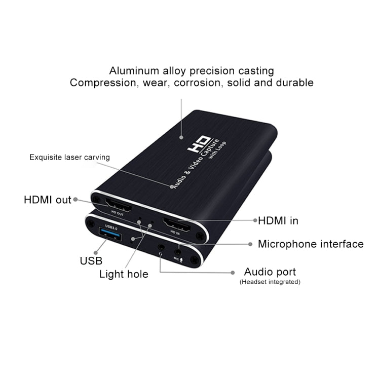 Z34 HDMI Female + Mic to HDMI Female + Audio + USB HD Video & Audio Capture Card with Loop - Consumer Electronics by buy2fix | Online Shopping UK | buy2fix