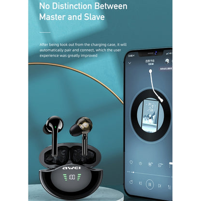 awei T12P Bluetooth 5.1 LED Display Wireless Bluetooth Earphone (Black) - Bluetooth Earphone by awei | Online Shopping UK | buy2fix