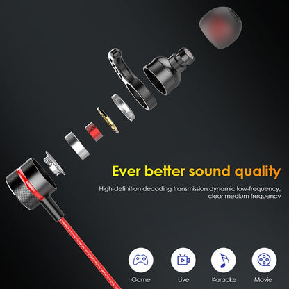 G21 1.2m Wired In Ear 3.5mm Interface Stereo Wire-Controlled HIFI Earphones Video Game Mobile Game Headset With Mic(Red) - In Ear Wired Earphone by buy2fix | Online Shopping UK | buy2fix