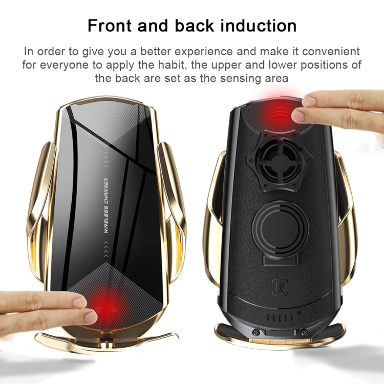 Q2 15W Universal Rotation Infrared Induction Magnetic Car Wireless Charging Mobile Phone Holder with Micro USB + 8 Pin + Type-C / USB-C Magnetic Connector(Gold) - In Car by buy2fix | Online Shopping UK | buy2fix