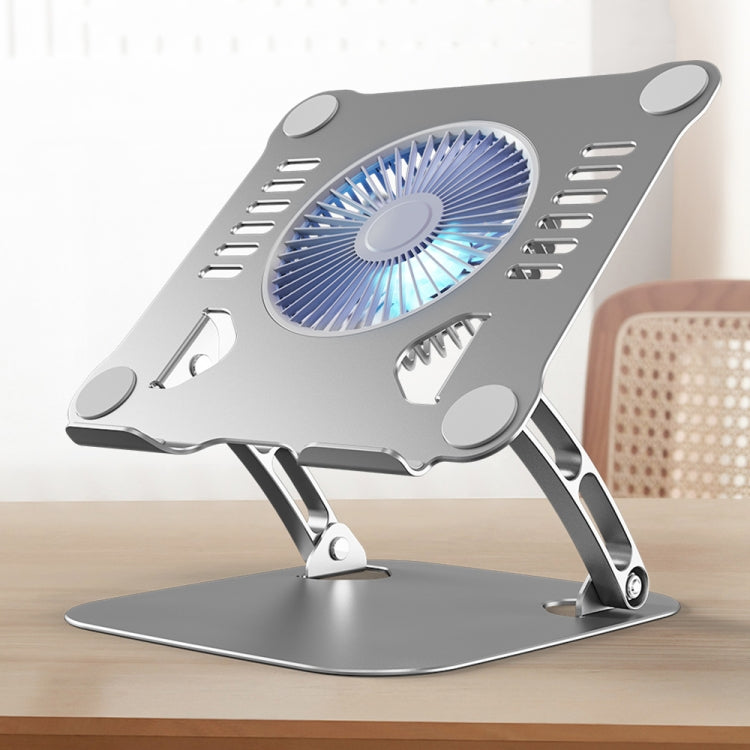 R-JUST HZ22 Dual-purpose Desktop Fan Aluminum Alloy Laptop  Bracket with Light(Silver) - Desktop Holder by R-JUST | Online Shopping UK | buy2fix