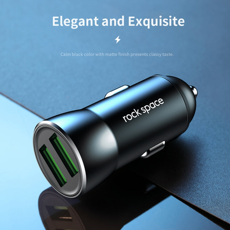 ROCK H8 12W 2.4A Output Dual USB Smart Car Charger (Black) - Car Charger by ROCK | Online Shopping UK | buy2fix