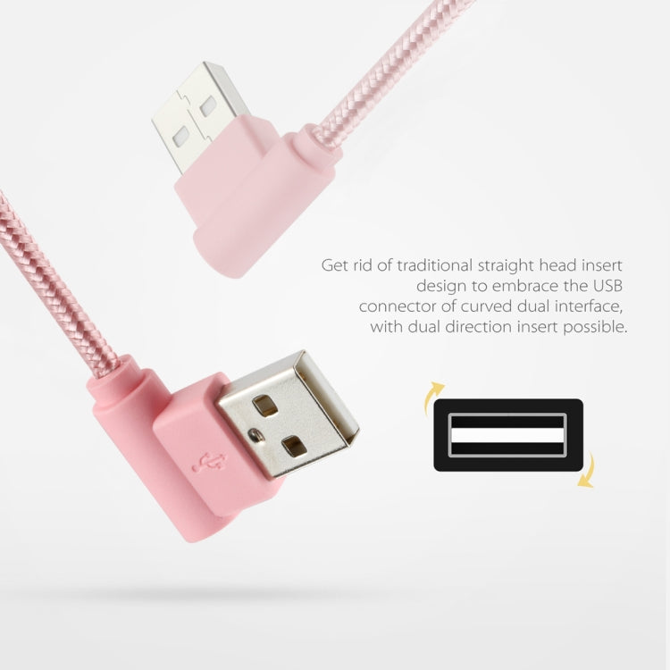 25cm Nylon Weave Style USB to 8 Pin Double Elbow Charging Cable(Pink) - Normal Style Cable by buy2fix | Online Shopping UK | buy2fix