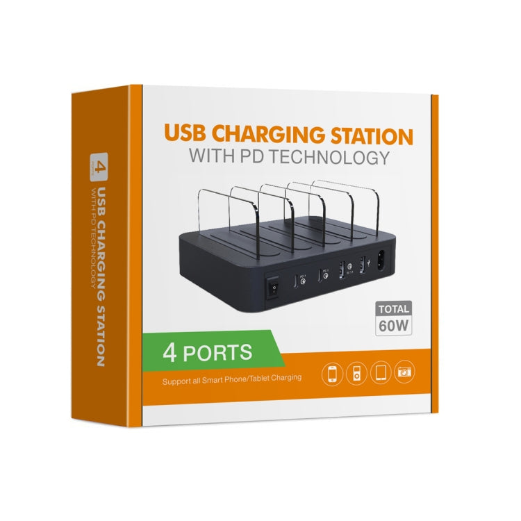 Multi-function AC 100V~240V Output 4 Ports USB-C / Type-C Double PD Detachable Charging Station Smart Charger,Support QC3.0(Black) - Multifunction Charger by buy2fix | Online Shopping UK | buy2fix