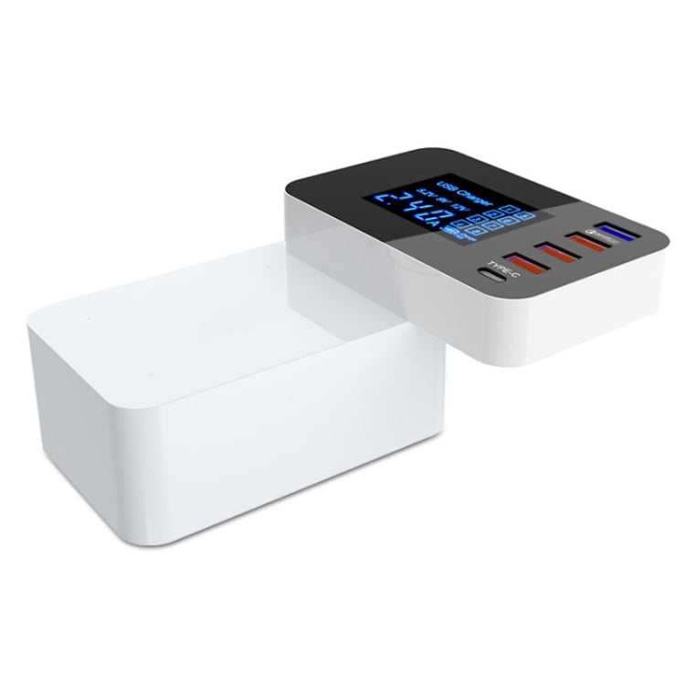CDA33Q 40W QC 3.0 USB + 3 USB Ports + USB-C / Type-C Ports Multi-function Charger with LED Display, UK Plug - Multifunction Charger by buy2fix | Online Shopping UK | buy2fix