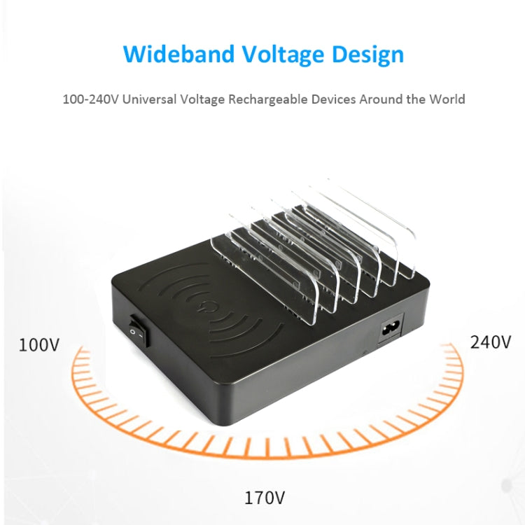 50W 6 USB Ports + 2 USB-C / Type-C Ports + Wireless Charging Multi-function Charger with LED Display & Detachable Bezel, UK Plug - Multifunction Charger by buy2fix | Online Shopping UK | buy2fix