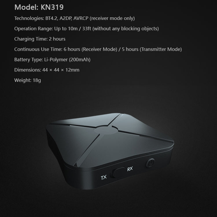 KN319 Wireless Audio 2 in 1 Bluetooth 4.2 Receiver & Transmitter Adapter - Apple Accessories by buy2fix | Online Shopping UK | buy2fix