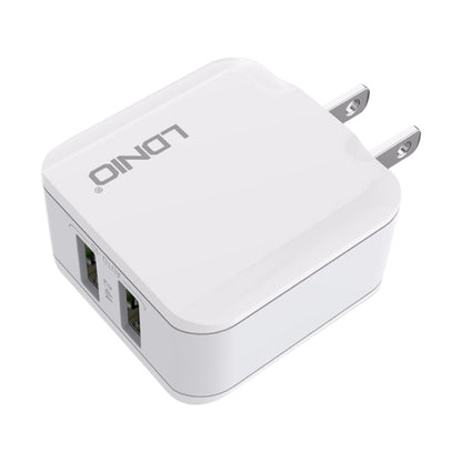 LDNIO A2201 2.4A Dual USB Charging Head Travel Direct Charge Mobile Phone Adapter Charger With 8 Pin Data Cable (US Plug) - Apple Accessories by LDNIO | Online Shopping UK | buy2fix