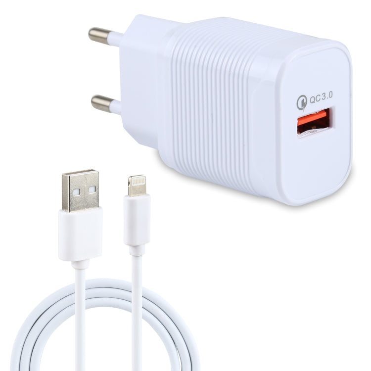 LZ-728 2 in 1 18W QC 3.0 USB Interface Travel Charger + USB to 8 Pin Data Cable Set, EU Plug, Cable Length: 1m(White) - Apple Accessories by buy2fix | Online Shopping UK | buy2fix