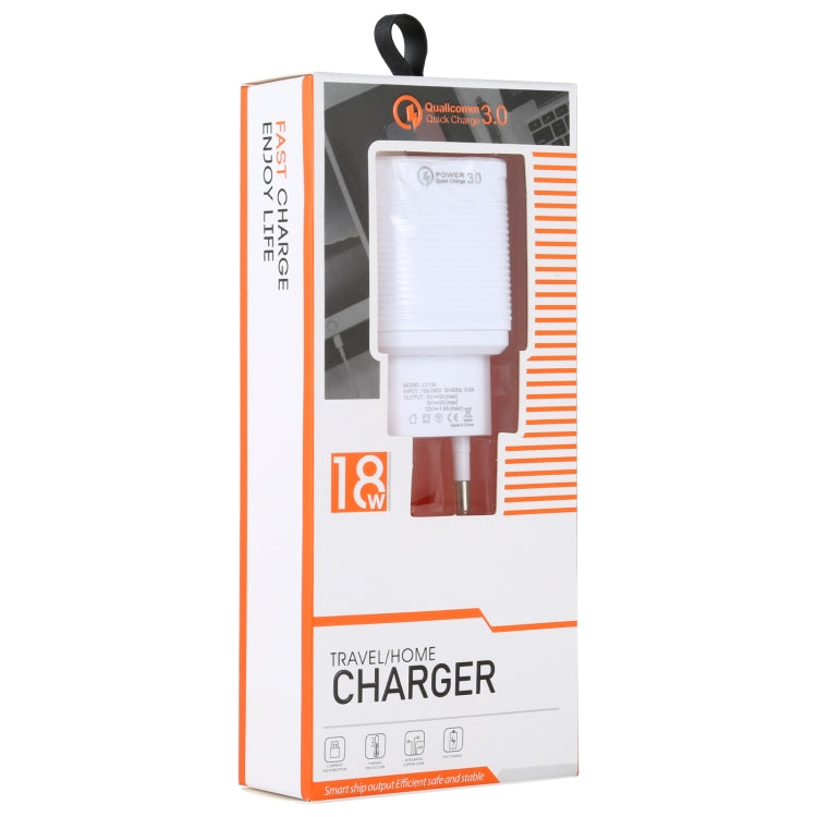 LZ-728 2 in 1 18W QC 3.0 USB Interface Travel Charger + USB to 8 Pin Data Cable Set, EU Plug, Cable Length: 1m(White) - Apple Accessories by buy2fix | Online Shopping UK | buy2fix