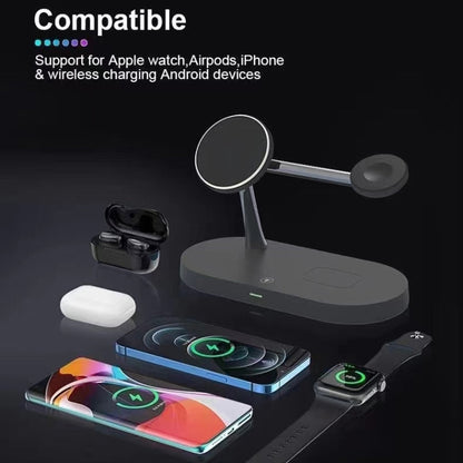 T268 5 in 1 15W Multi-function Magnetic Wireless Charger for iPhone 12 Series & Apple Watchs & AirPods 1 / 2 / Pro, with LED Light (Black) - Wireless Charger by buy2fix | Online Shopping UK | buy2fix