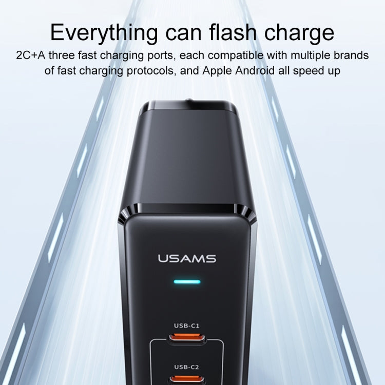 USAMS US-SJ581 T53 3 in 1 140W 3 USB Interfaces GaN Fast Charger Set, UK Plug (Black) - USB Charger by USAMS | Online Shopping UK | buy2fix