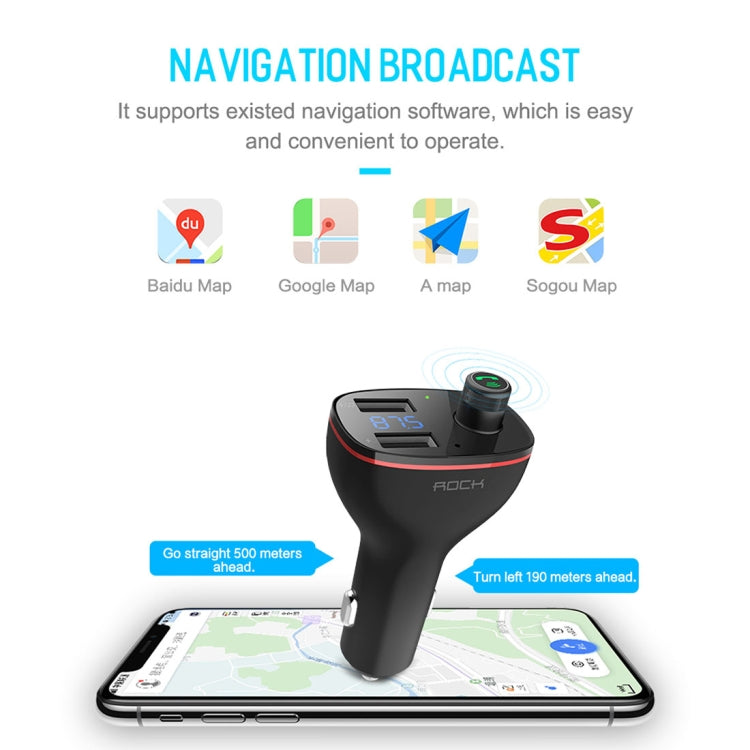 Rock B300 Wireless Bluetooth V4.2 FM Transmitter Radio Adapter Car Charger, With Dual USB Output & Hand-Free Calling, Music Player Support USB Flash Drive & U Disk, Compatible with IOS & Android - Bluetooth Car Kits by ROCK | Online Shopping UK | buy2fix