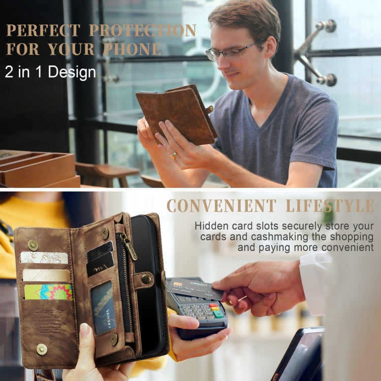 For iPhone X / XS CaseMe-008 TPU + PC Magnetic Absorption Detachable Back Cover Horizontal Flip Leather Case with Holder & Card Slots & Zipper Wallet & Photo Frame(Brown) - More iPhone Cases by CaseMe | Online Shopping UK | buy2fix