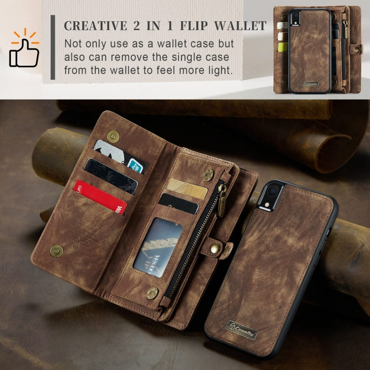 For iPhone XR CaseMe Detachable Multifunctional Horizontal Flip Leather Case with Card Slot & Holder & Zipper Wallet & Photo Frame (Brown) - Apple Accessories by CaseMe | Online Shopping UK | buy2fix