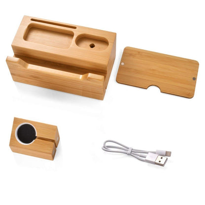 Multi-function Bamboo Charging Station Charger Stand Management Base with 3 USB Ports, For Apple Watch, AirPods, iPhone, UK Plug - Others by buy2fix | Online Shopping UK | buy2fix
