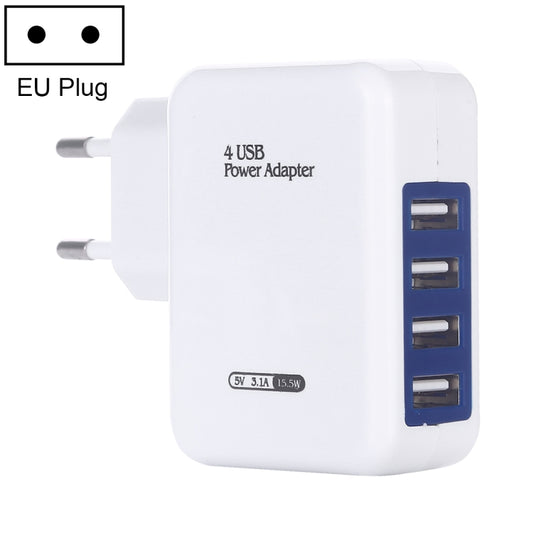 HT-CD03 15.5W 5V 3.1A 4-Port USB Wall Charger Travel Charger, EU Plug (White) - USB Charger by buy2fix | Online Shopping UK | buy2fix