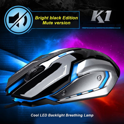 Chasing Leopard K1 USB 1600DPI Three-speed Adjustable LED Backlight Mute Wired Optical Gaming Mouse, Length: 1.3m(Black) - Wired Mice by Chasing Leopard | Online Shopping UK | buy2fix