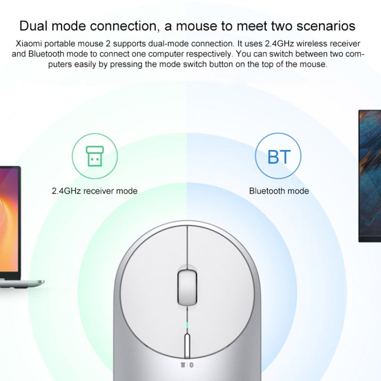 Original Xiaomi Portable Mouse 2 Optical Wireless Bluetooth 4.2 RF 2.4GHz 4000DPI Adjustable Dual Mode Mouse(Grey) - Wireless Mice by Xiaomi | Online Shopping UK | buy2fix