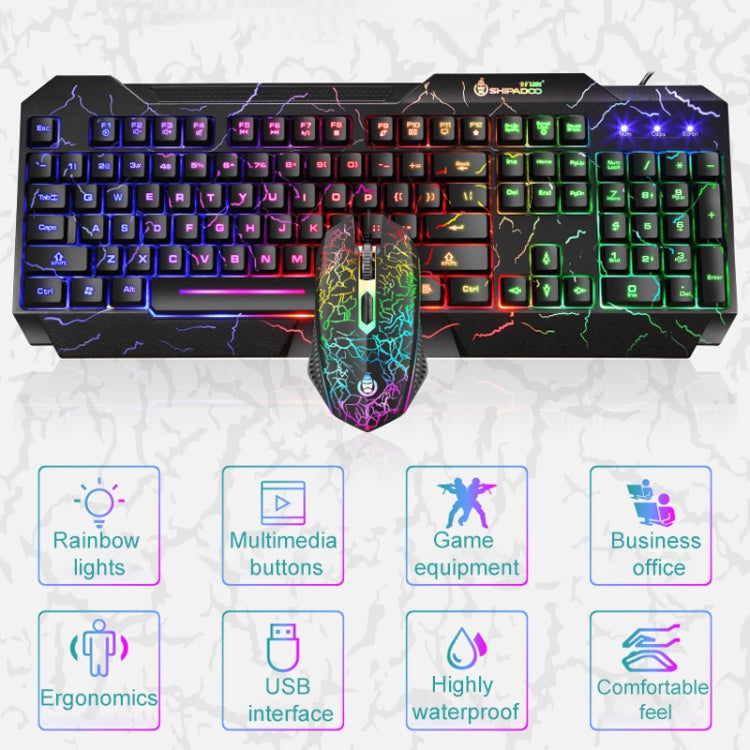 SHIPADOO D620 104-key Wired RGB Color Cracked Backlight Gaming Keyboard Mouse Kit for Laptop, PC - Wired Keyboard by SHIPADOO | Online Shopping UK | buy2fix