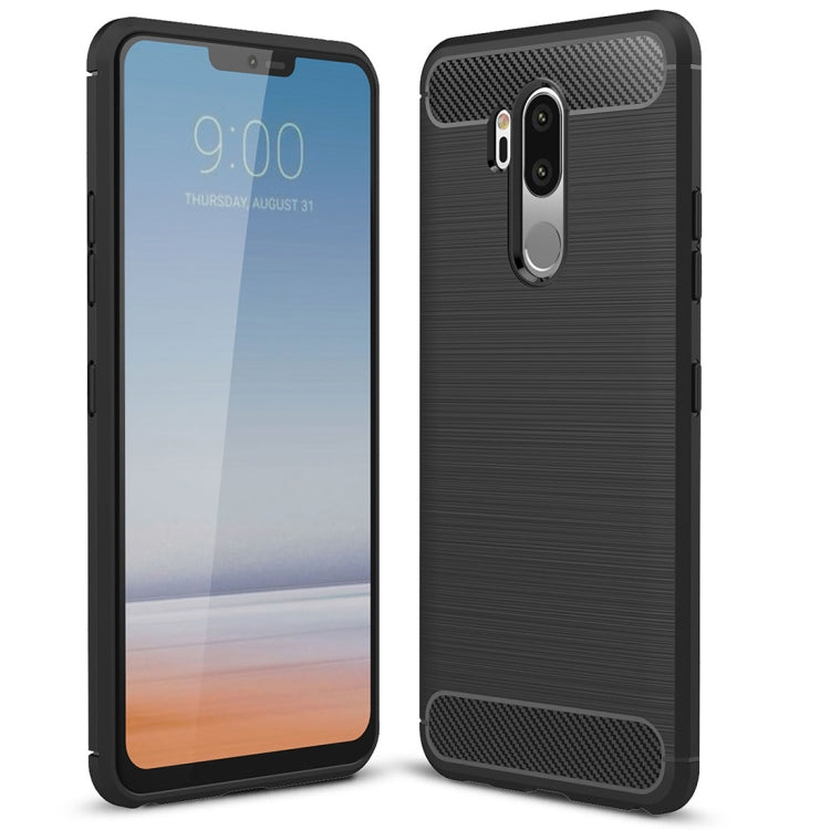 For LG G7 ThinQ Brushed Texture Carbon Fiber Shockproof TPU Protective Back Case (Black) - Mobile Accessories by buy2fix | Online Shopping UK | buy2fix