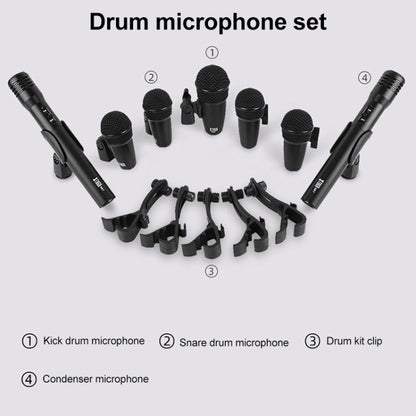 XTUGA MI7-A 7-Piece Wired Dynamic Drum Mic Kit Kick Bass Tom/Snare Cymbals Microphone Set - Microphone by XTUGA | Online Shopping UK | buy2fix