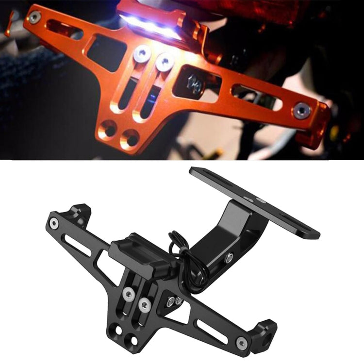 LPF013 Motorcycle Modification Accessories Universal Aircraft Shape Aluminum Alloy License Plate Bracket with LED Lights(Black) - Others by buy2fix | Online Shopping UK | buy2fix