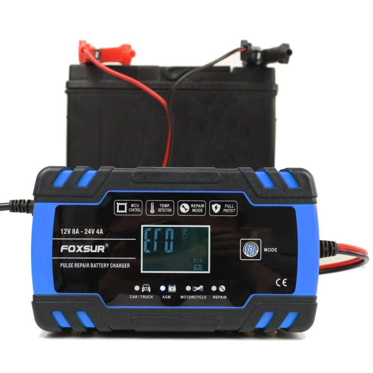 FOXSUR 12V-24V Car Motorcycle Truck Repair Battery Charger AGM Charger, EU Plug (Blue) - In Car by FOXSUR | Online Shopping UK | buy2fix