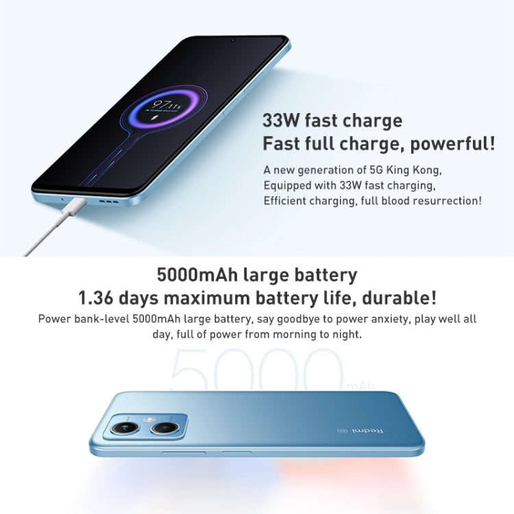 Xiaomi Redmi Note 12 5G, 48MP Camera, 8GB+256GB, Dual Back Cameras, 5000mAh Battery, Side Fingerprint Identification, 6.67 inch MIUI 13 Qualcomm Snapdragon 4 Gen1 Octa Core up to 2.0GHz, Network: 5G, Dual SIM, IR, Not Support Google Play(Blue) - Xiaomi Redmi by Xiaomi | Online Shopping UK | buy2fix