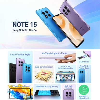 [HK Warehouse] Ulefone Note 15, 2GB+32GB, Face ID Identification, 6.22 inch Android 12 GO MediaTek MT6580 Quad-core up to 1.3GHz, Network: 3G, Dual SIM(Purple) - Ulefone by Ulefone | Online Shopping UK | buy2fix