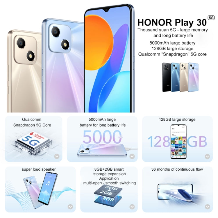 Honor Play 30 5G VNE-AN00, 4GB+128GB, China Version, Face Identification, 5000mAh, 6.5 inch Magic UI 5.0 /Android 11 Qualcomm Snapdragon 480 Plus Octa Core up to 2.2GHz, Network: 5G, Not Support Google Play(Black) - Honor by Huawei | Online Shopping UK | buy2fix