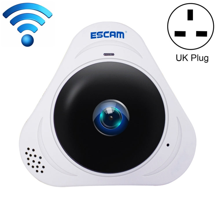 ESCAM Q8 960P 360 Degrees Fisheye Lens 1.3MP WiFi IP Camera, Support Motion Detection / Night Vision, IR Distance: 5-10m, UK Plug(White) - 360 Degree Camera by ESCAM | Online Shopping UK | buy2fix