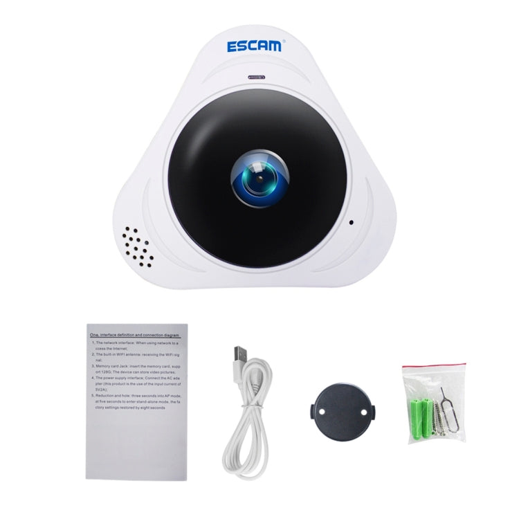 ESCAM Q8 960P 360 Degrees Fisheye Lens 1.3MP WiFi IP Camera, Support Motion Detection / Night Vision, IR Distance: 5-10m, UK Plug(White) - 360 Degree Camera by ESCAM | Online Shopping UK | buy2fix