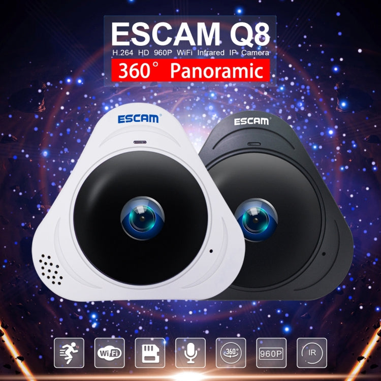 ESCAM Q8 960P 360 Degrees Fisheye Lens 1.3MP WiFi IP Camera, Support Motion Detection / Night Vision, IR Distance: 5-10m, UK Plug(White) - 360 Degree Camera by ESCAM | Online Shopping UK | buy2fix