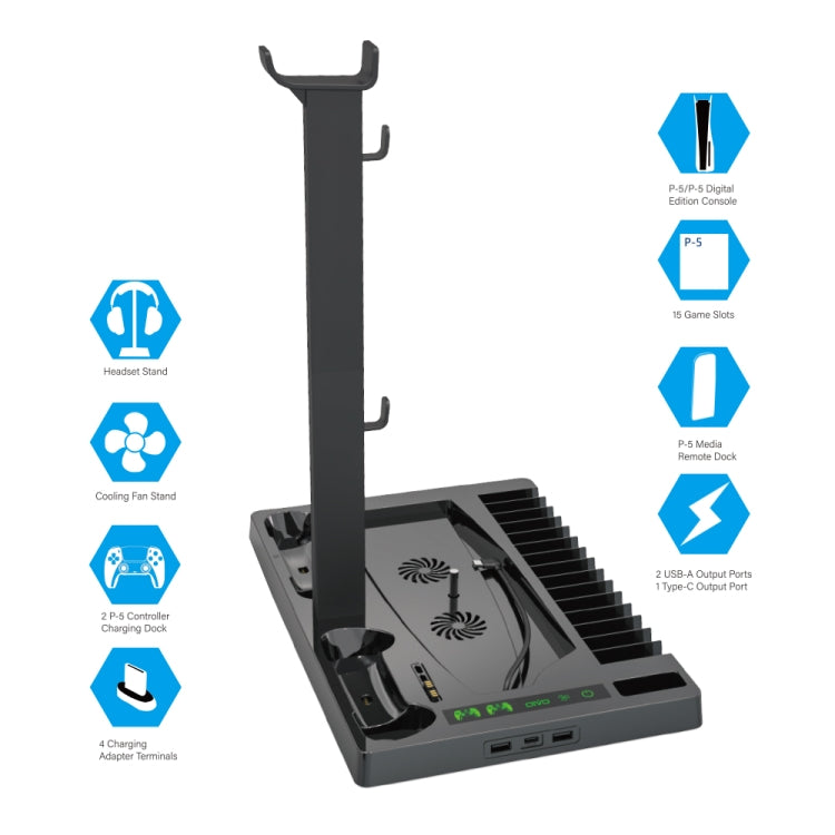 OIVO IV-P5246 Multi-Functional Charging Stand With Cooling Fan For Sony PS5 - Charger & Power by OIVO | Online Shopping UK | buy2fix