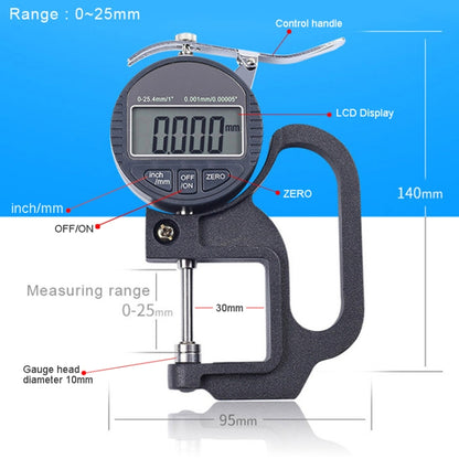 0-25mm Range Digital Display Micrometer Thickness Gauge - Consumer Electronics by buy2fix | Online Shopping UK | buy2fix