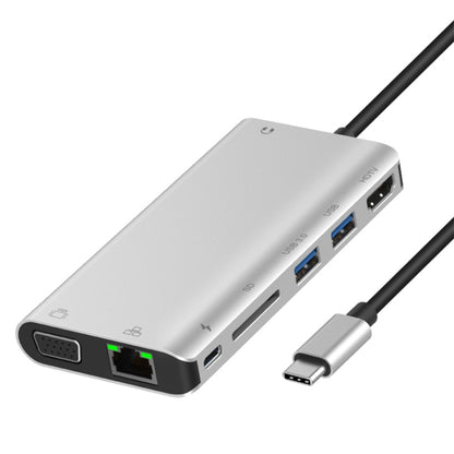 Onten 9591BD 8 in 1 USB-C / Type-C to PD USB-C / Type-C Charging + 100M Ethernet Port + Dual USB 3.0 + HDMI + VGA + SD Card Slot + 3.5mm AUX HUB (Silver) - Computer & Networking by Onten | Online Shopping UK | buy2fix