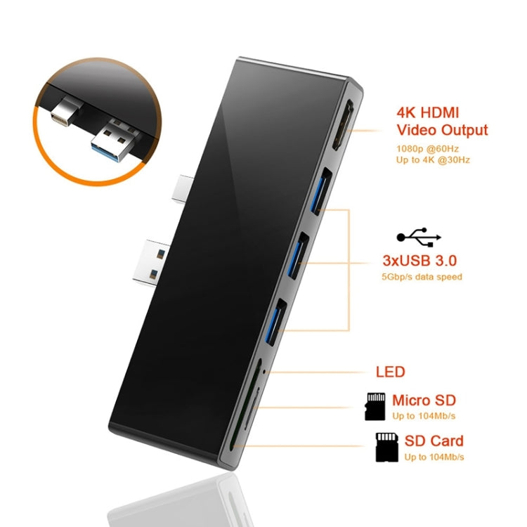 Rocketek SH768 6 in 1 USB 3.0 / HDMI / SD / TF HUB Adapter for Surface Pro 5 / 6 - USB 3.0 HUB by ROCKETEK | Online Shopping UK | buy2fix