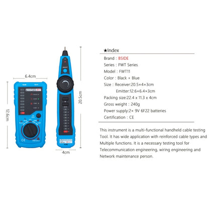 BSIDE FWT11 RJ11 / RJ45 Telephone Wire Tracker Ethernet LAN Network Cable Tester Detector Line Finder - Lan Cable and Tools by buy2fix | Online Shopping UK | buy2fix