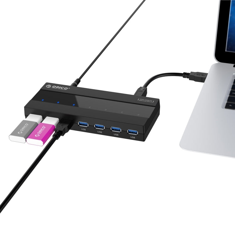 ORICO H727RK-U3 ABS High Speed 7 Ports USB 3.0 HUB with 12V Power Adapter for Laptops / Smartphones(Black) - USB 3.0 HUB by ORICO | Online Shopping UK | buy2fix