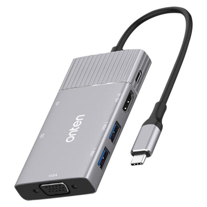 Onten 95113 8 In 1 USB 3.0 x2 + SD / TF + HDMI / VGA + 3.5mm Jack + Type-C / USB-C (PD 3.0) Multi-function HUB Converter Dock Station - Computer & Networking by Onten | Online Shopping UK | buy2fix