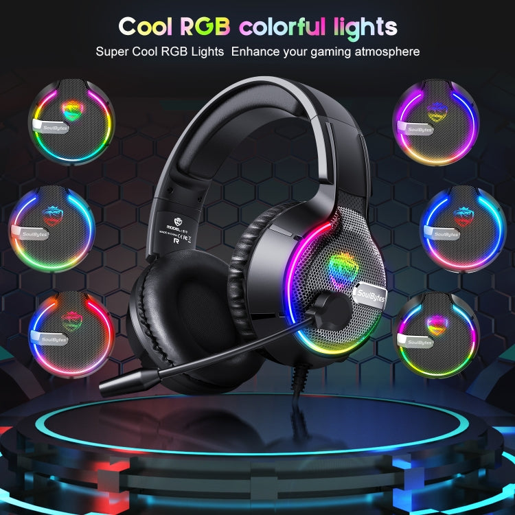 Soulbytes S19 USB + 3.5mm 4 Pin Adjustable RGB Light Gaming Headset with Mic (Black) - Multimedia Headset by Soulbytes | Online Shopping UK | buy2fix