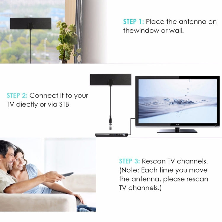 25 Miles Range 28dBi High Gain Amplified Digital HDTV Indoor Outdoor TV Antenna with 3.7m Coaxial Cable & IEC Adapter - Consumer Electronics by buy2fix | Online Shopping UK | buy2fix