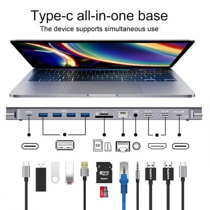 Onten 9199 12 in 1 USB-C / Type-C to USB-C / Type-C + TF / SD Card Slot + RJ45 + 3.5mm Audio + PD USB-C / Type-C Charging + 2 HDMI + 4 USB 3.0 Ports Multifunctional HUB Converter Docking Station - USB HUB by Onten | Online Shopping UK | buy2fix